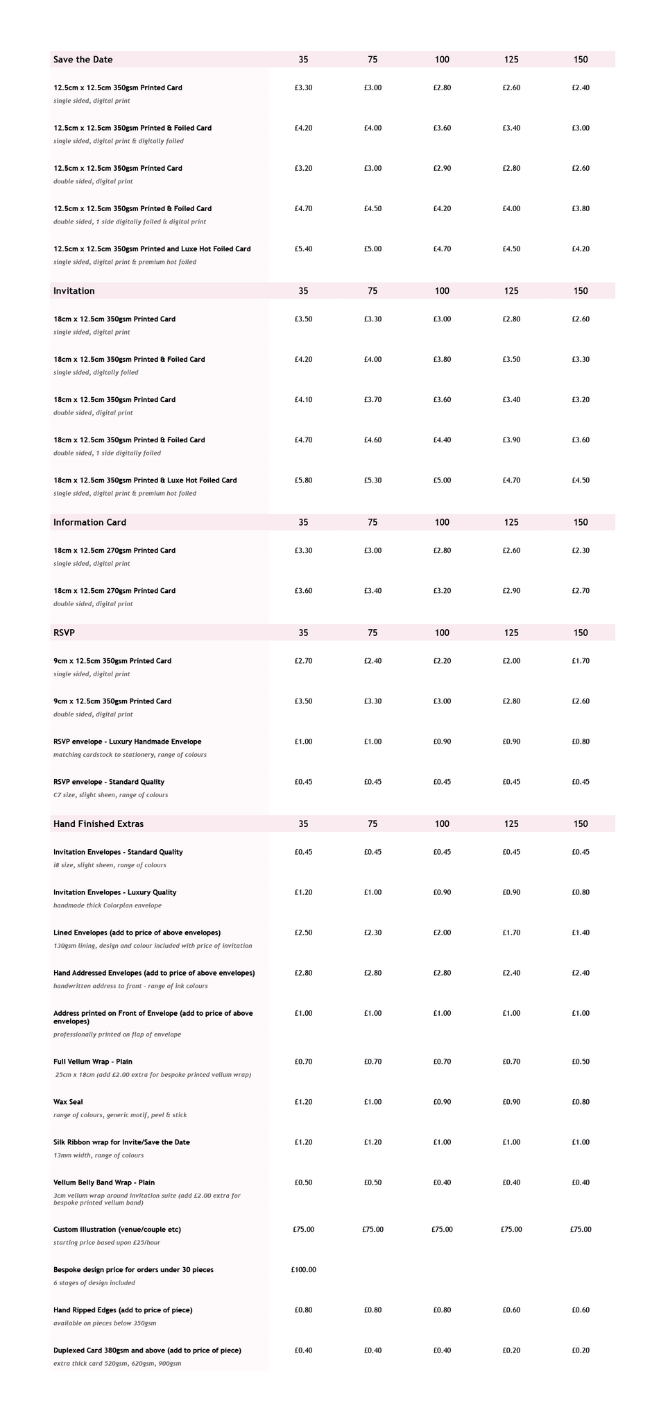 wedding stationery pricelist