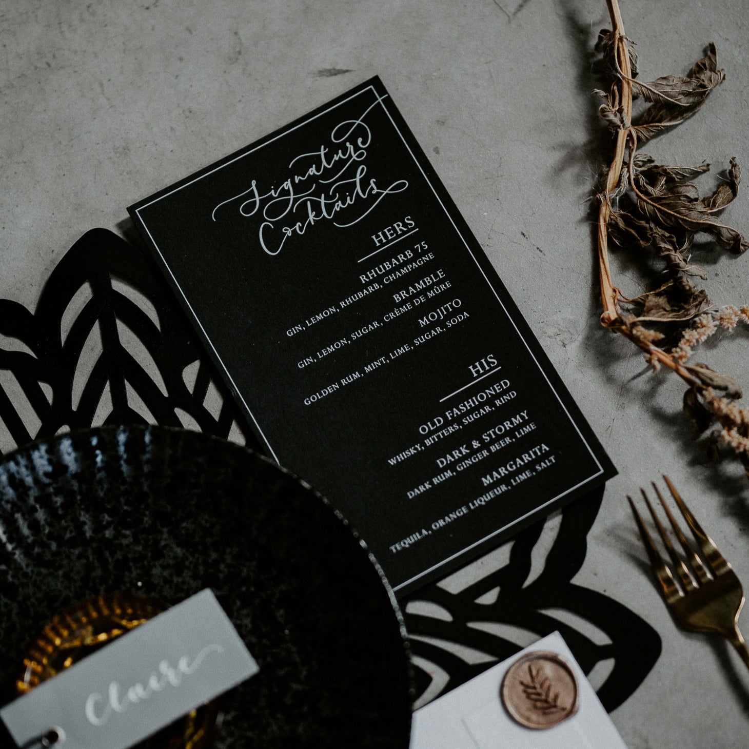 modern calligraphy wedding menu