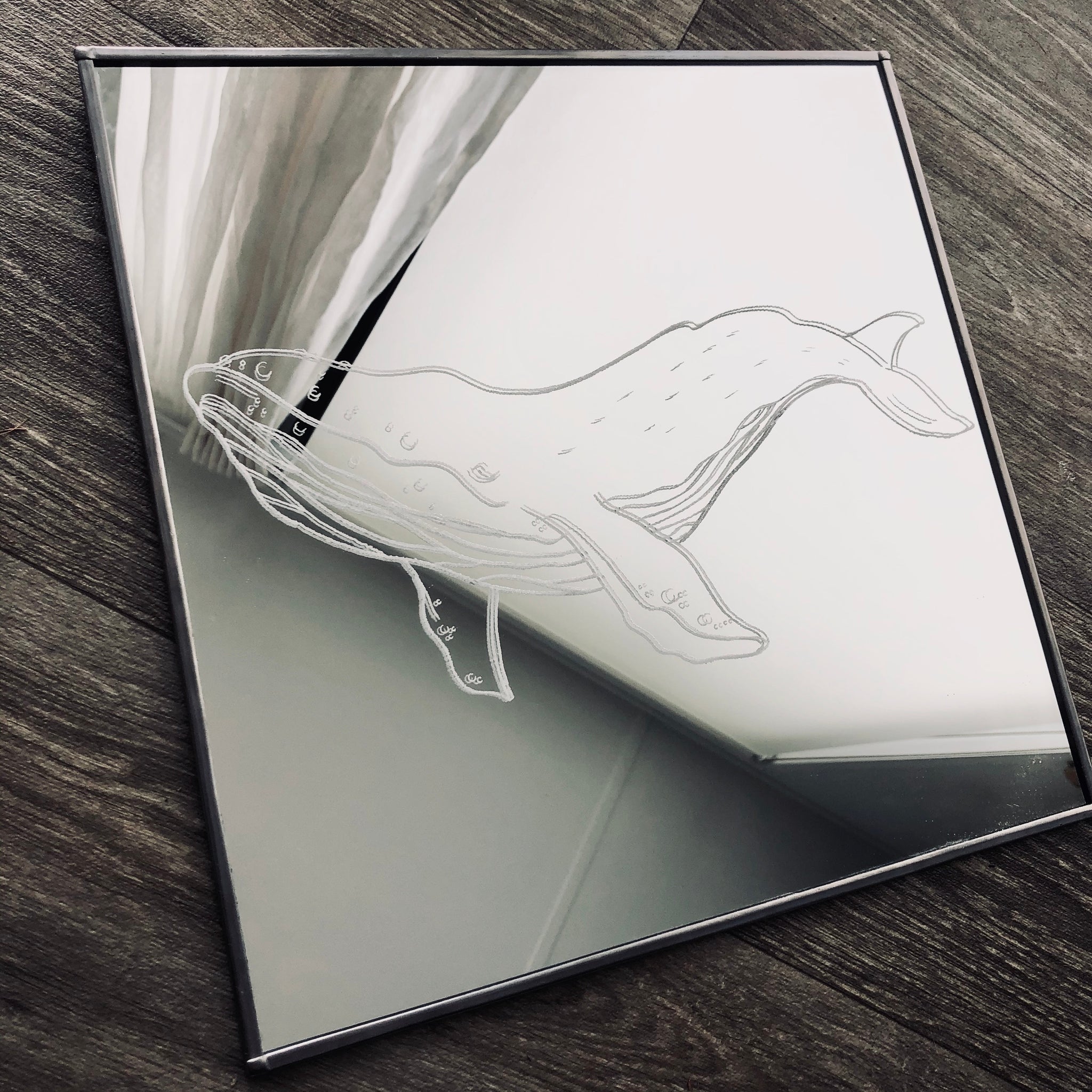 Hand Engraved Mirror - Whale