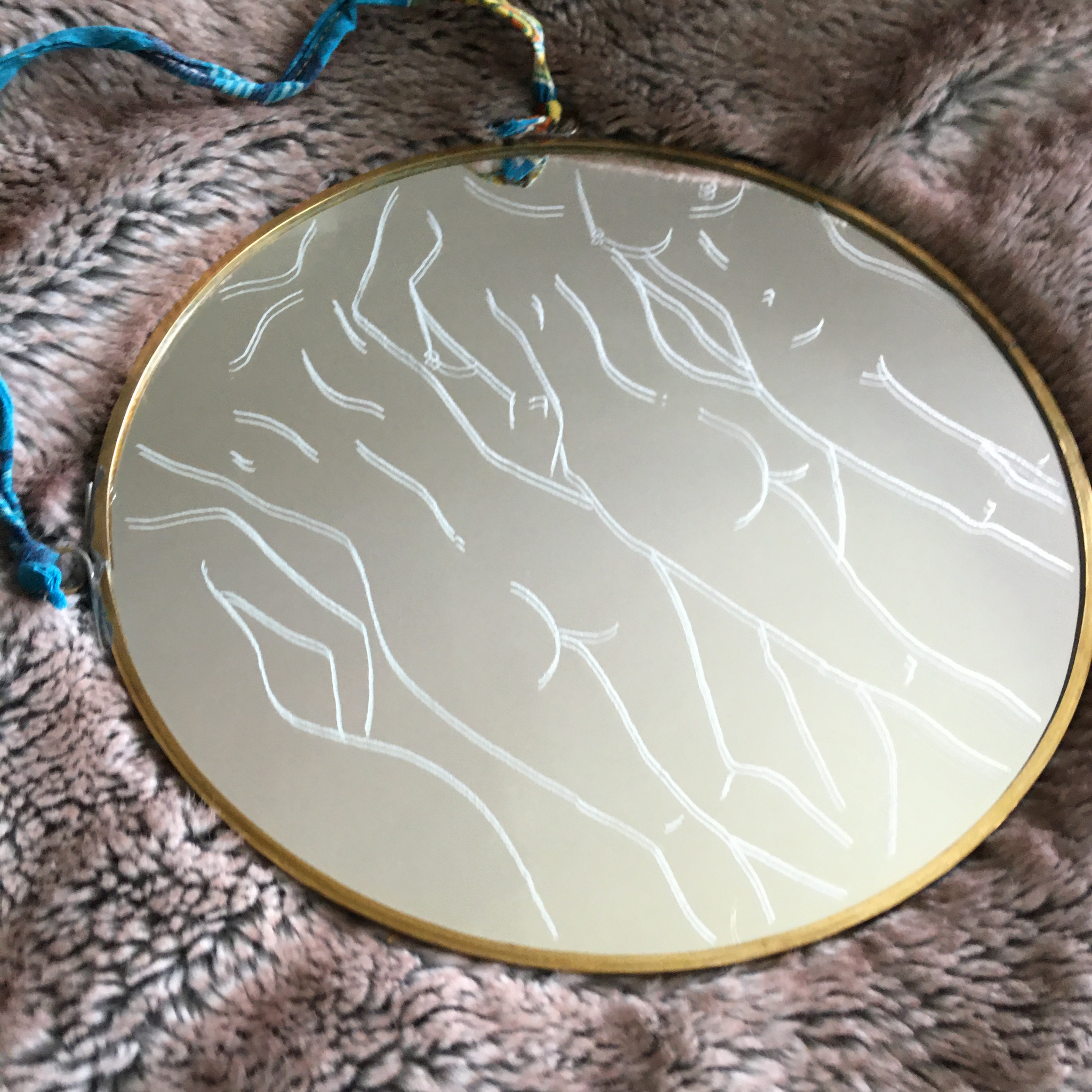 Hand Engraved Nude Circular Mirror