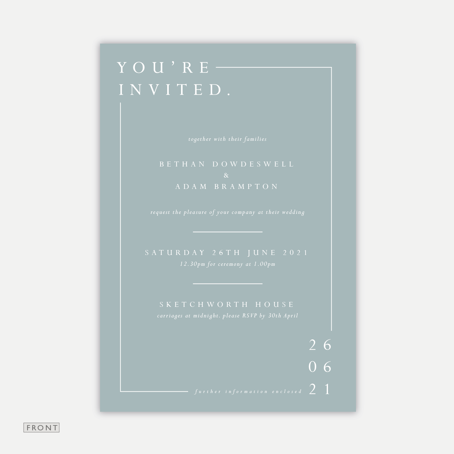 Bordered Duck Egg - Wedding Invitation