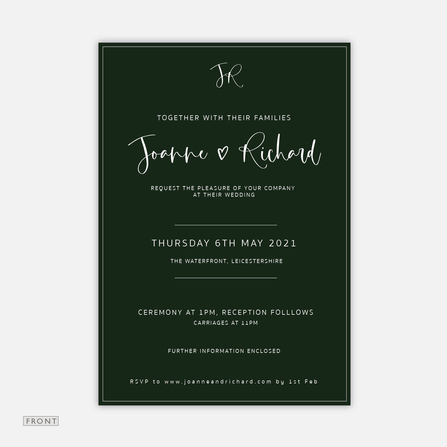 Forest Green Monogram - Wedding Invitation