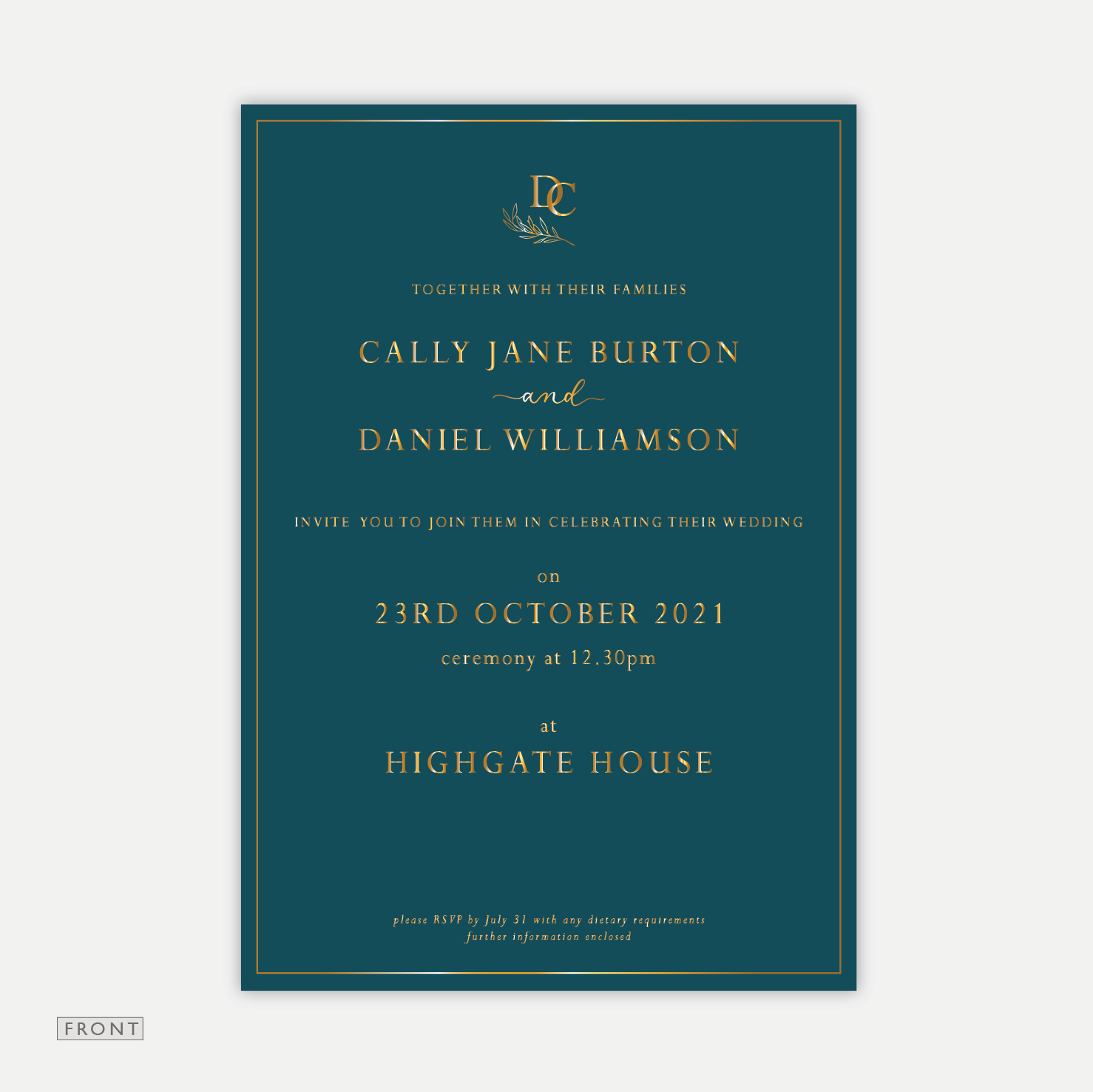 Bordered Gold & Teal - Wedding Invitation
