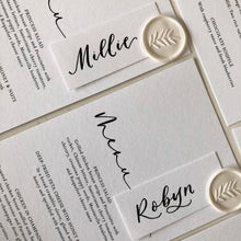 Load image into Gallery viewer, Wedding menu with wax seal and place card