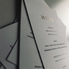 Load image into Gallery viewer, digitally gold foiled wedding menu