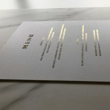 Load image into Gallery viewer, digitally foiled wedding menu