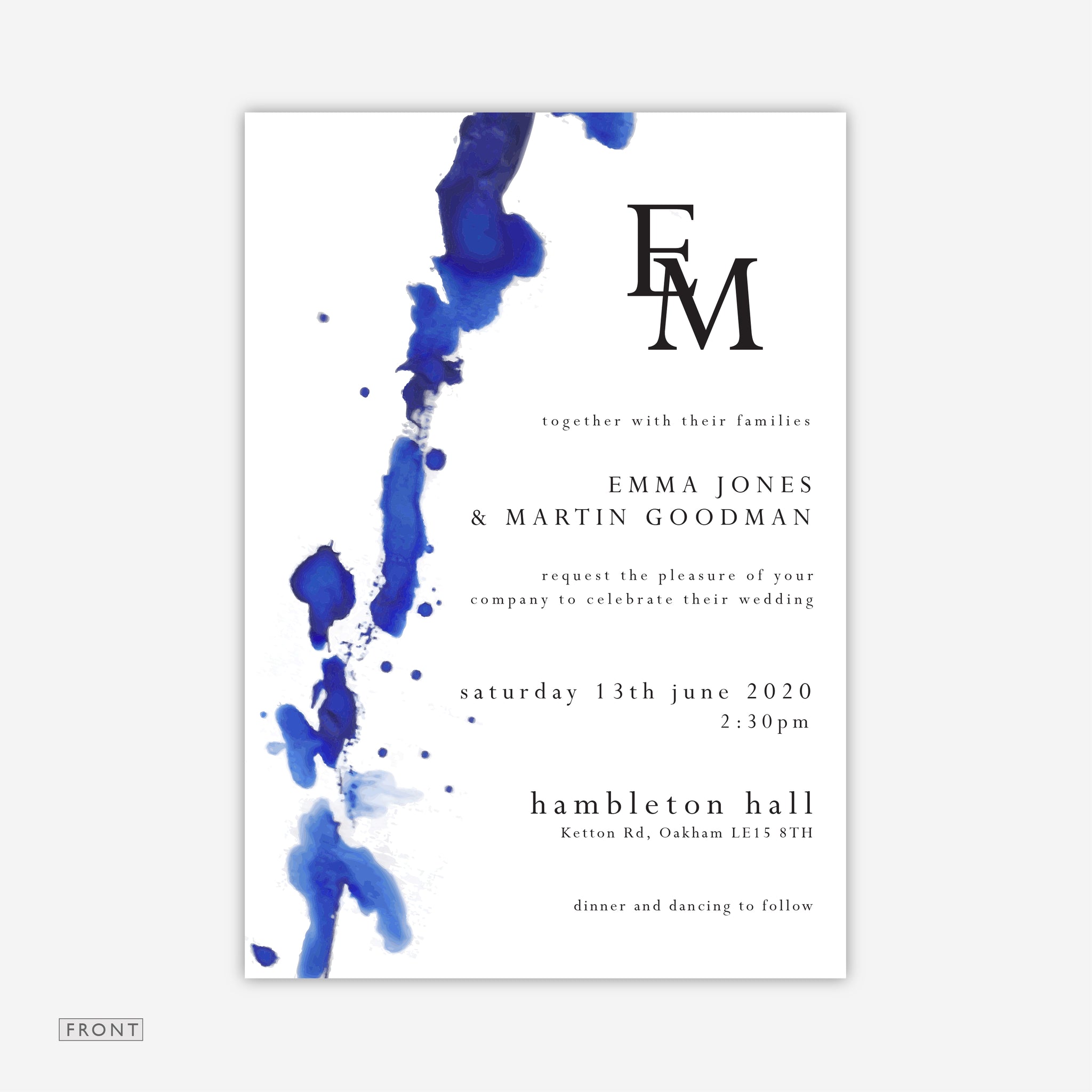 Blue Watercolour Wedding Invitation