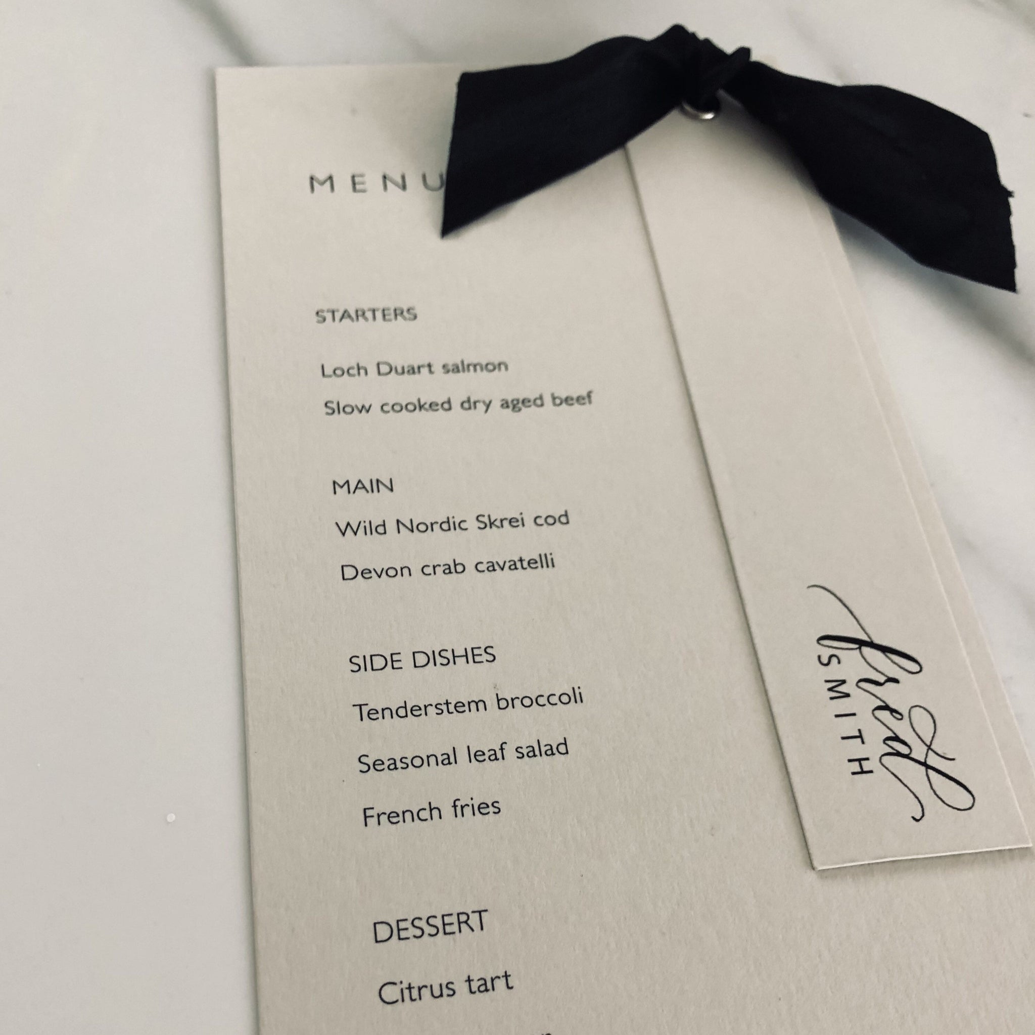 Wedding menu