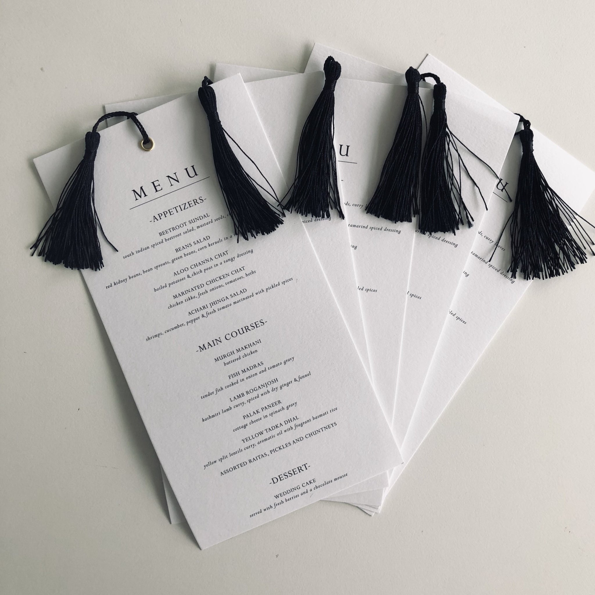 Wedding menu with tassel