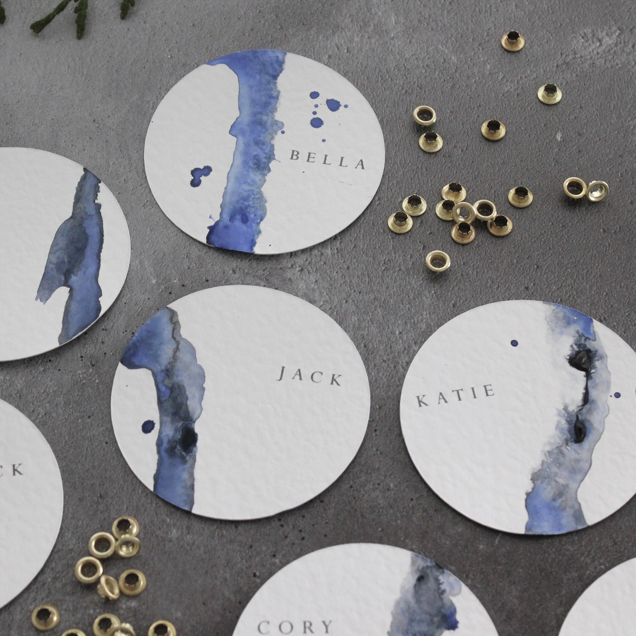 Blue watercolour place cards