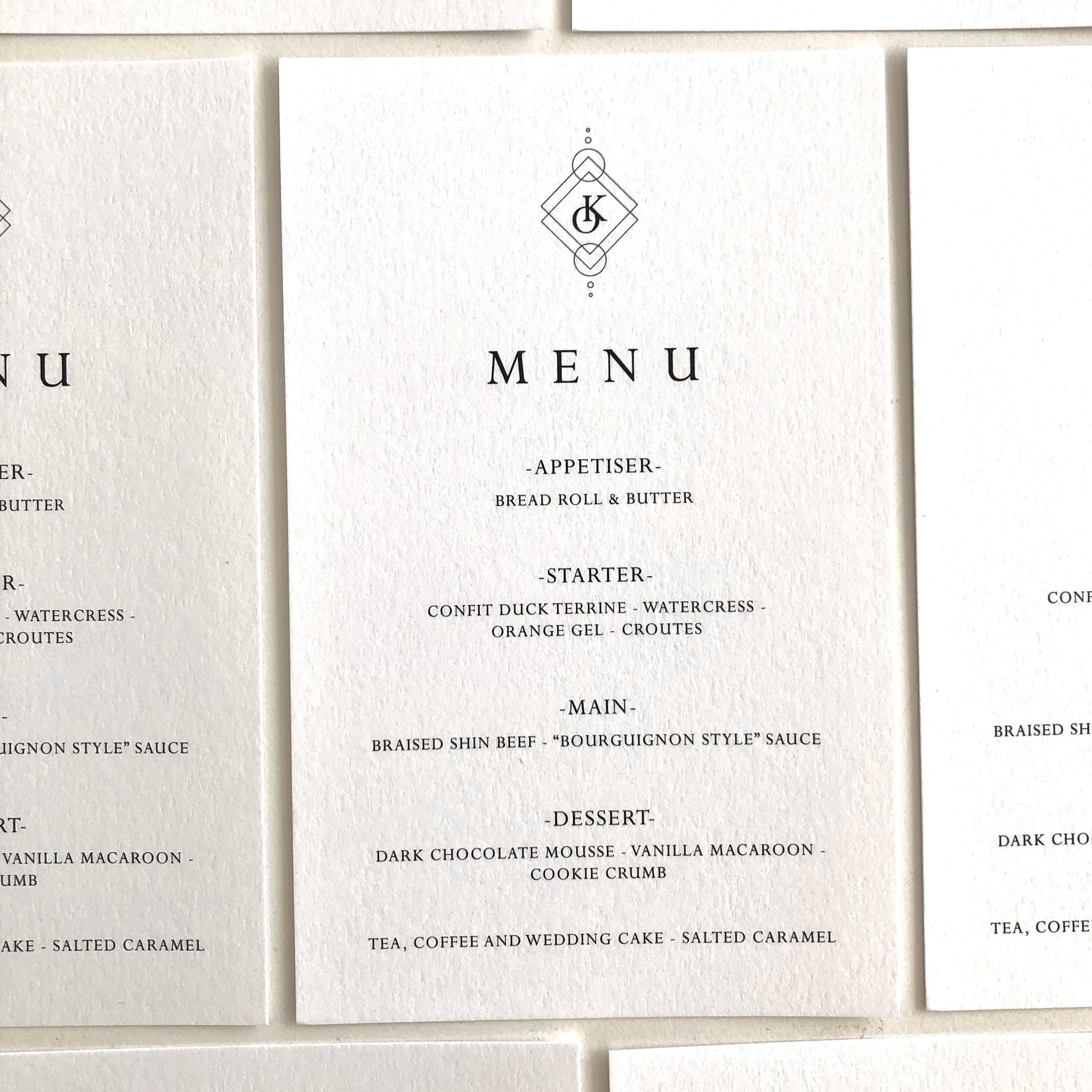 Boho luxury wedding menu