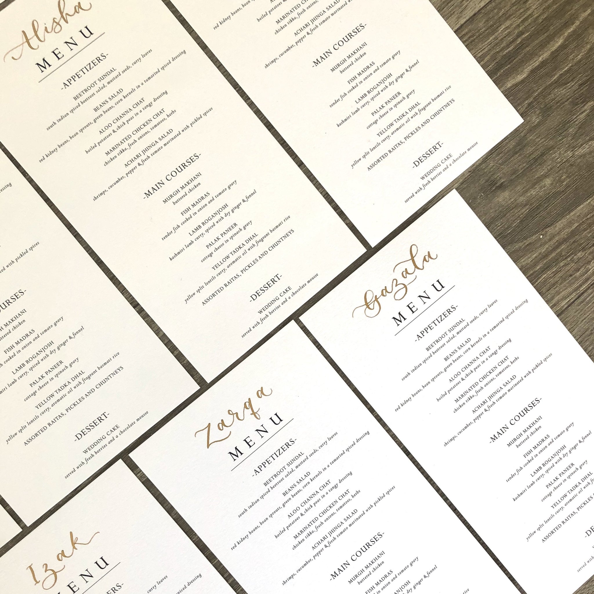 Personalised wedding menu