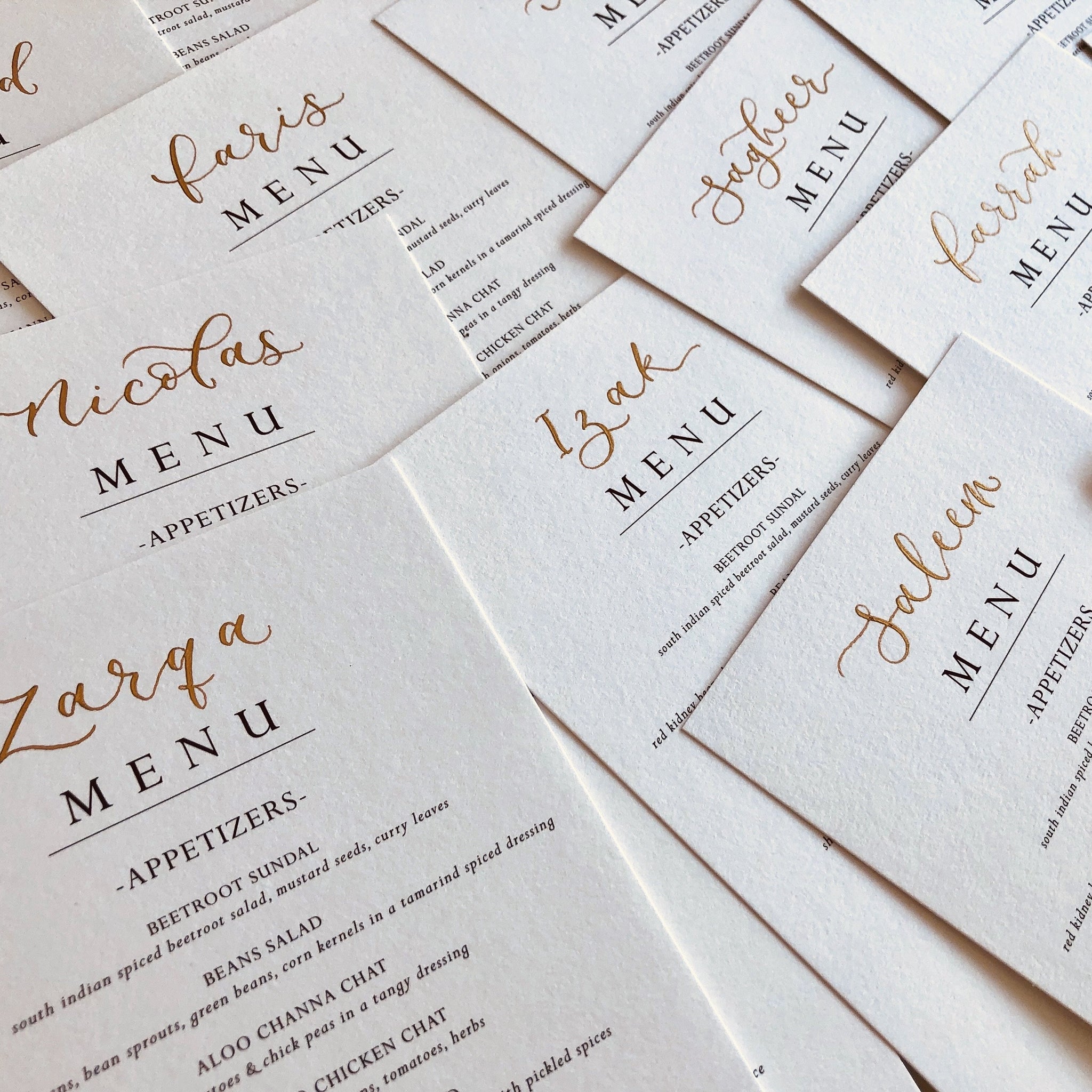 personalised wedding menu