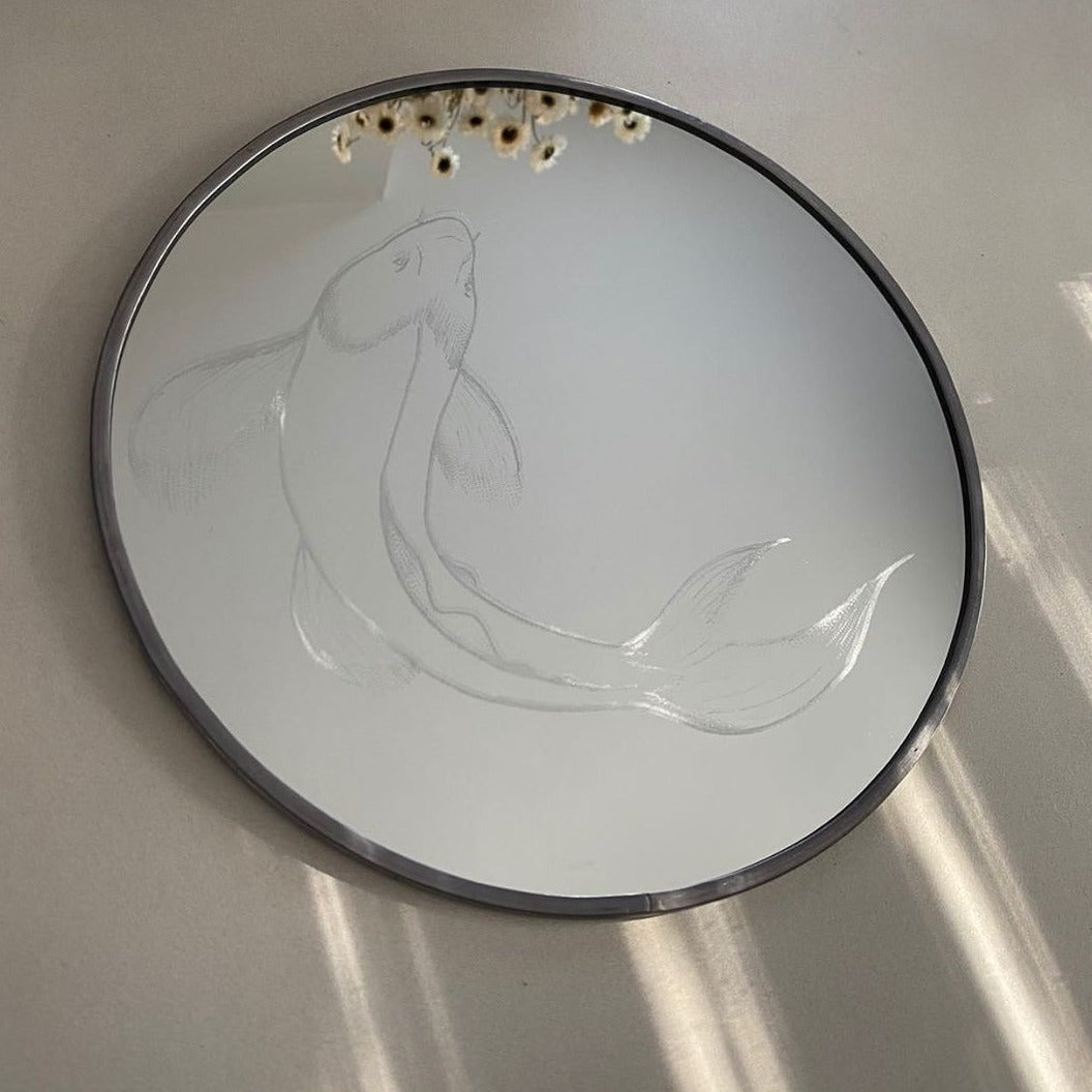 hand engraved mirror - koi carp