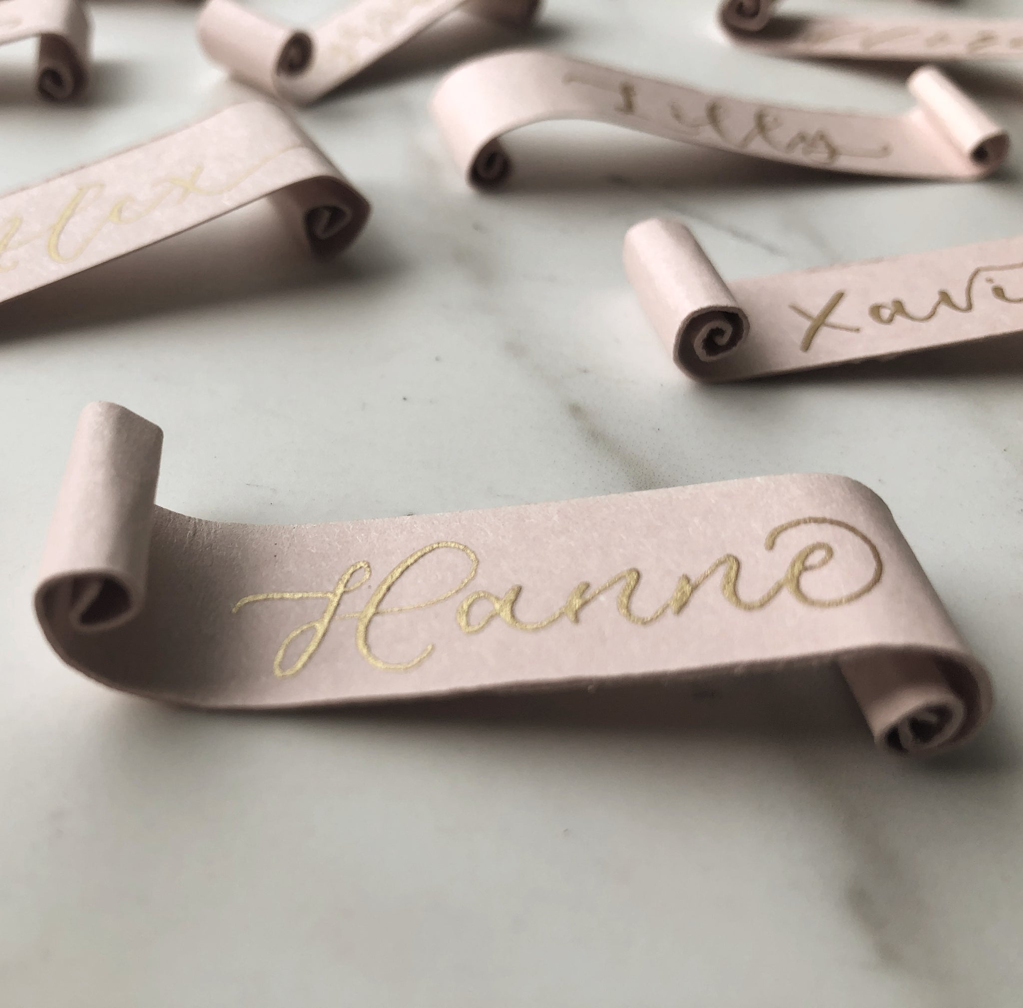 Pink Scroll Place Cards