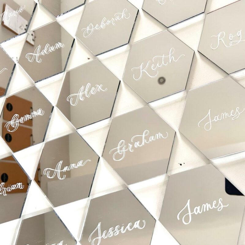 Hexagonal Mirrored Place Cards
